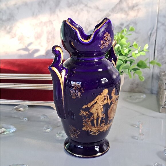 AMPHORA COBALT BLUE MADE IN ENGLAND AND HAND EMBELLISHED IN LIMOGES FRANCE - Picture 9 of 16